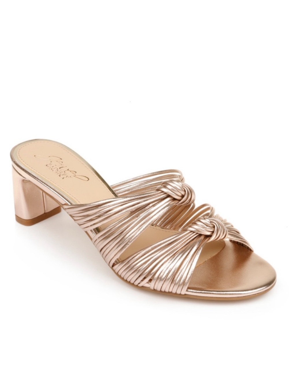 Jewel Badgley Mischka Cheryl Metallic Leather Block Heel Sandals Rose Gold 8 - Picture 2 of 15